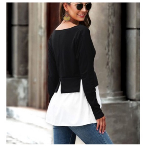 BLACK WITH WHITE CONTRAST OFF THE SHOULDER TOP - Picture 3 of 4